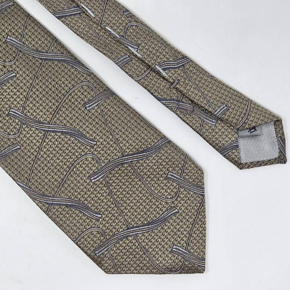 VILLA BOLGHERI ITALIA SILK TIE BEIGE NEUTRAL SATIN ABSTRACT WOVEN 4" X 61" LONG